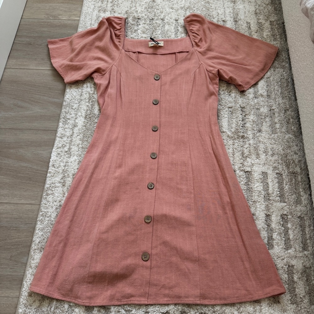 Rag Poets Alassio Dress in Rose Dawn Button-Down Mini Dress